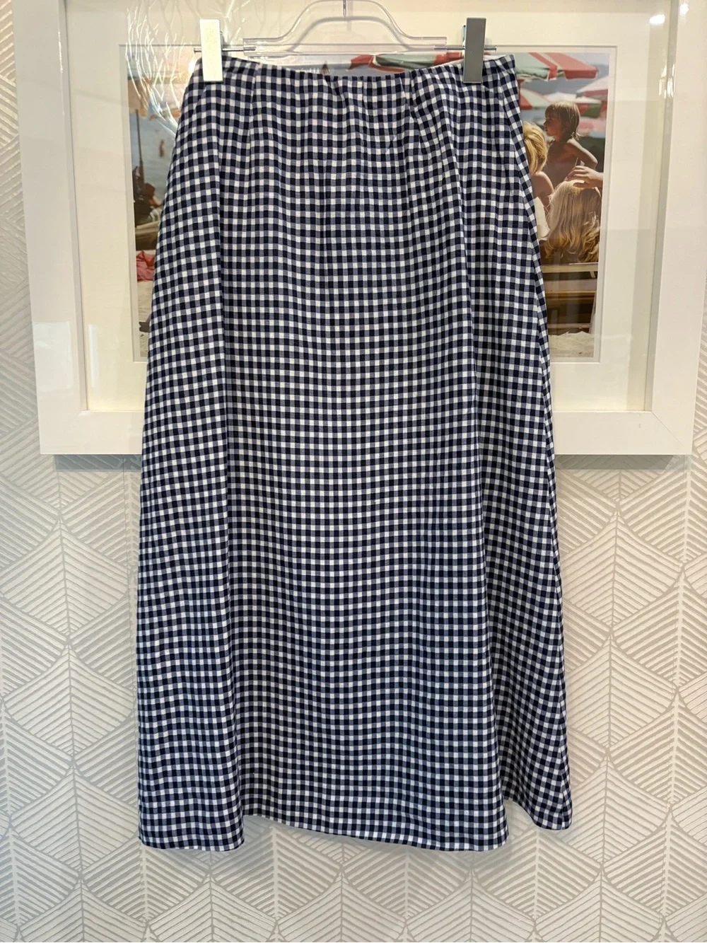 Reformation Navy and White Gingham Button-Front Midi Skirt